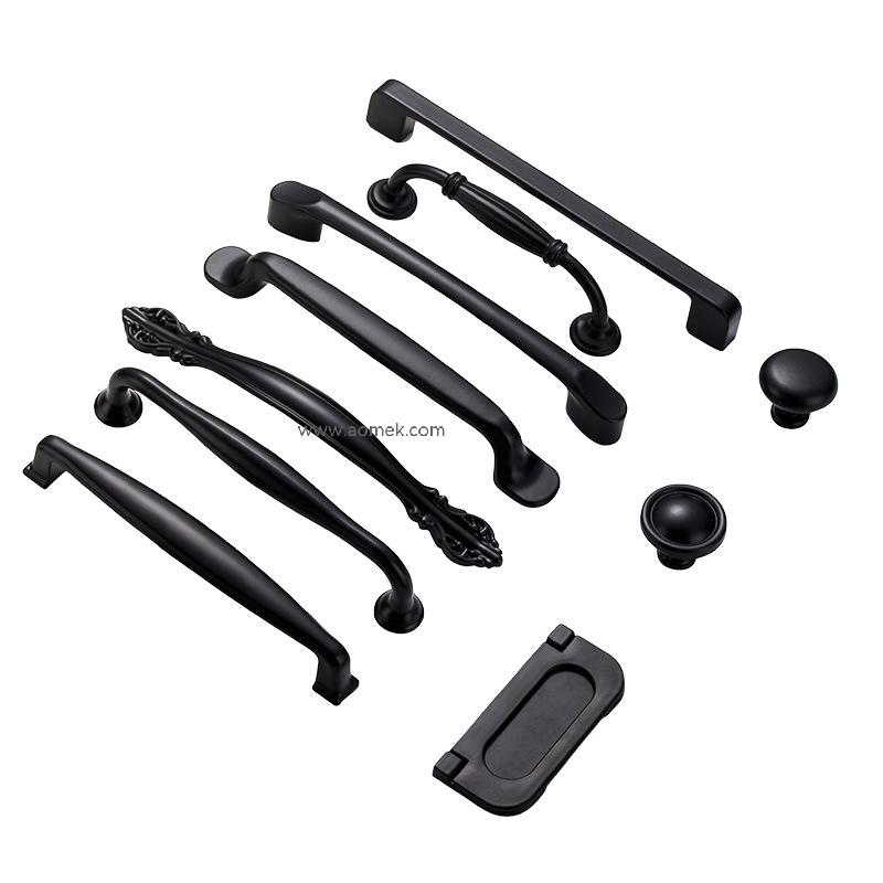 Cabinet Pull Handle AG005 Black Aluminum Alloy Thick Solid Single Hole Pull Handle Wardrobe Door Handle Furniture Hardware Factory Wholesale